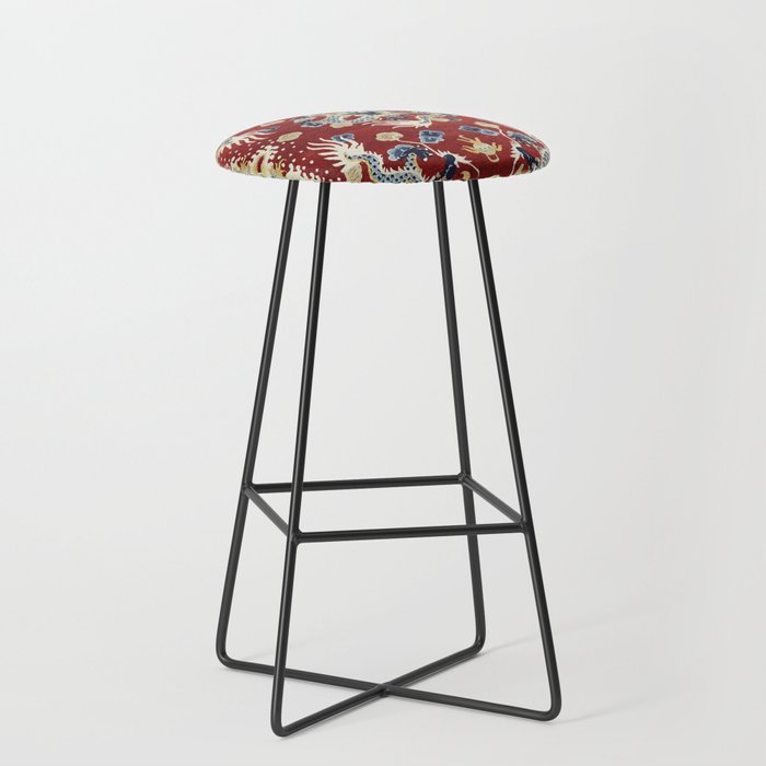 Antique Chinese Dragon Rug Print Stool Gallery Image 1