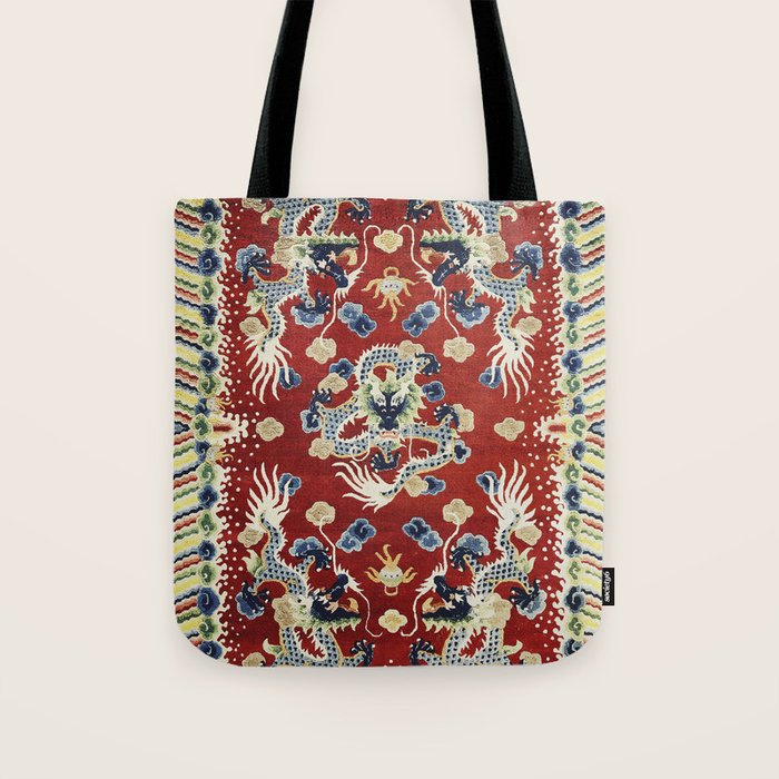 Antique Chinese Dragon Rug Print Tote Bag Gallery Image 1