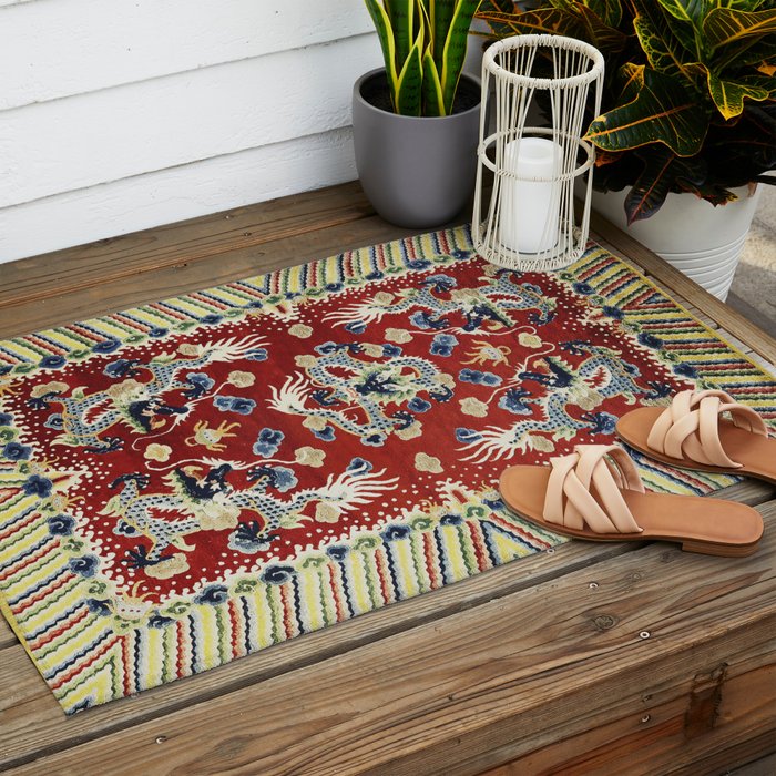 Antique Chinese Dragon Rug Print Outdoor Rug Gallery Image 2