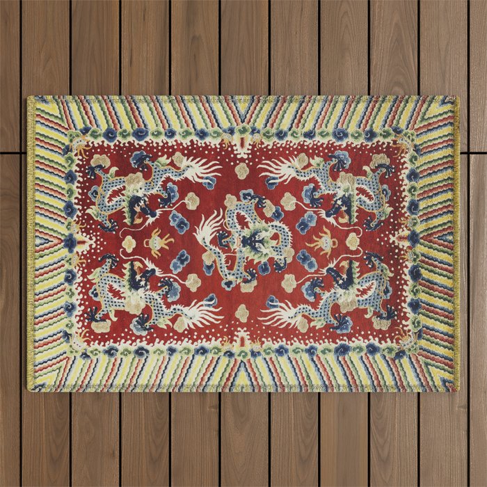 Antique Chinese Dragon Rug Print Outdoor Rug Gallery Image 1