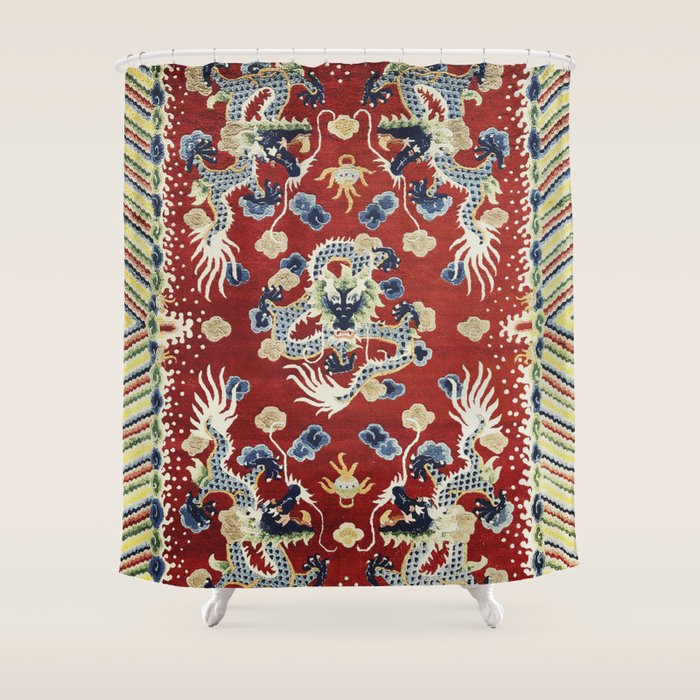 Antique Chinese Dragon Rug Print Shower Curtain Gallery Image 1