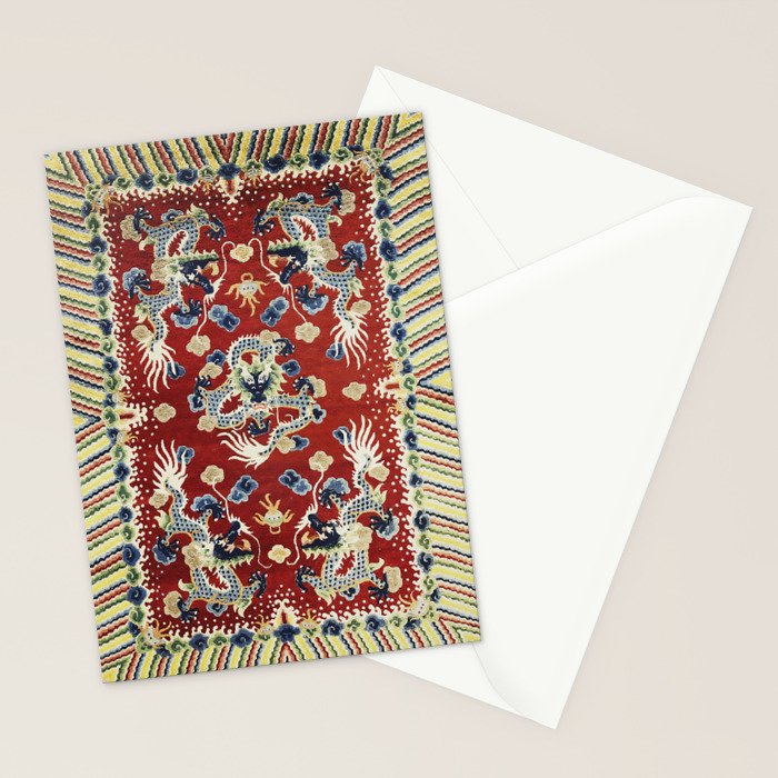 Antique Chinese Dragon Rug Print Stationery Card Gallery Image 2