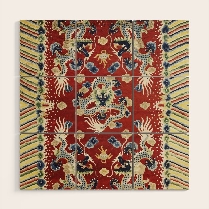 Antique Chinese Dragon Rug Print Wood Wall Art Gallery Image 1