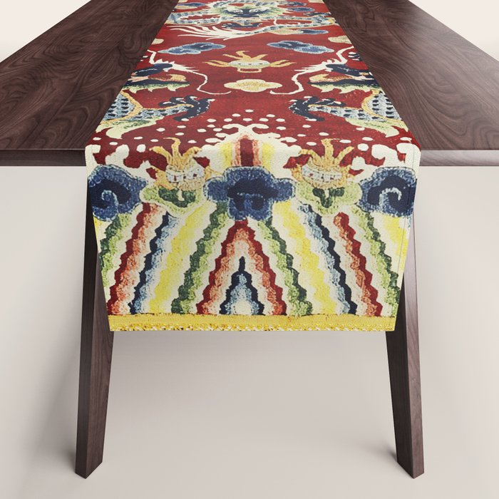 Antique Chinese Dragon Rug Print Table Runner Gallery Image 1