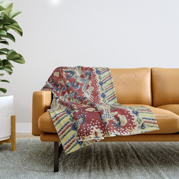 Antique Chinese Dragon Rug Print Throw Blanket Gallery Image 1