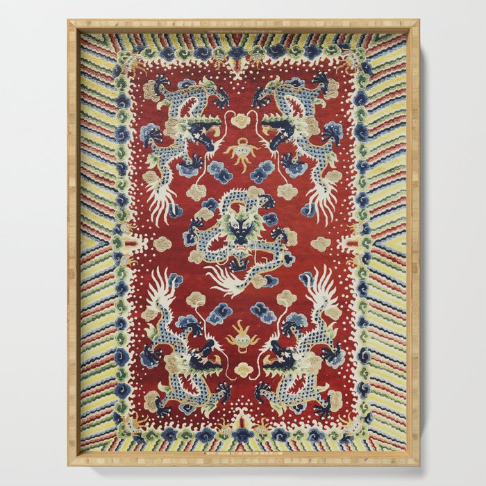Antique Chinese Dragon Rug Print Serving Tray Gallery Image 1