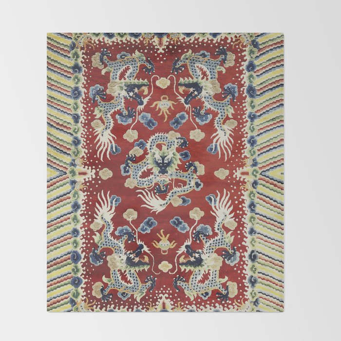 Antique Chinese Dragon Rug Print Throw Blanket Gallery Image 2