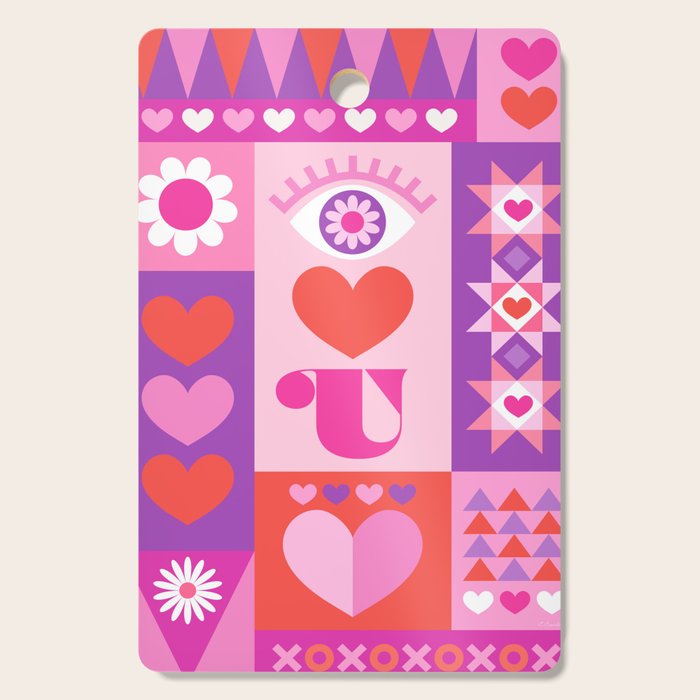 I Love You Checkerboard - Pink Red & Purple Cutting Board Gallery Image 1