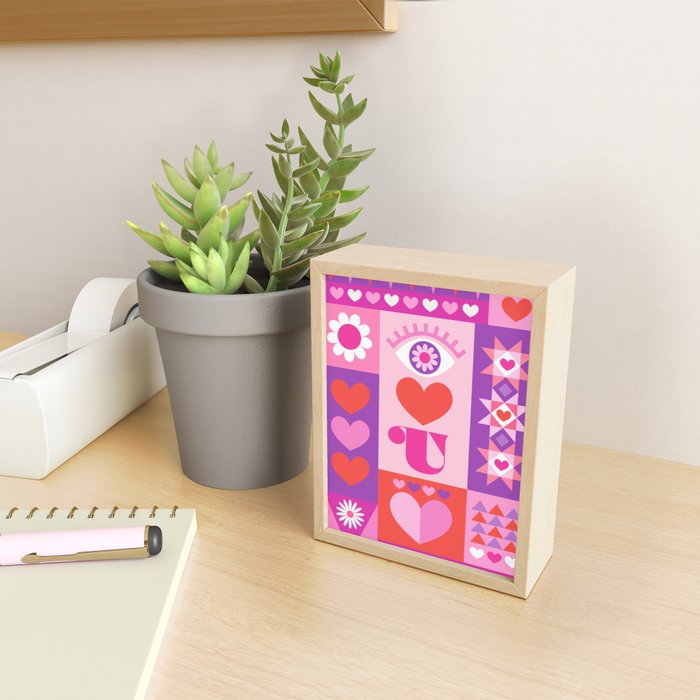 I Love You Checkerboard - Pink Red & Purple Mini Art Print Gallery Image 2