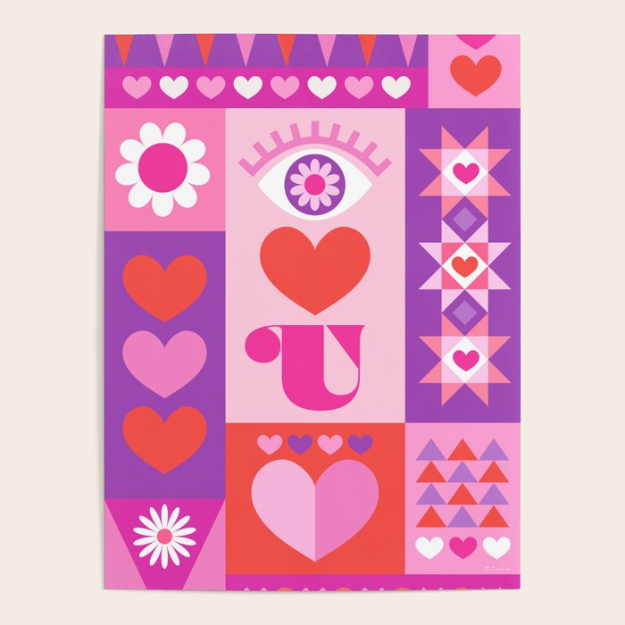 I Love You Checkerboard - Pink Red & Purple Poster Gallery Image 1