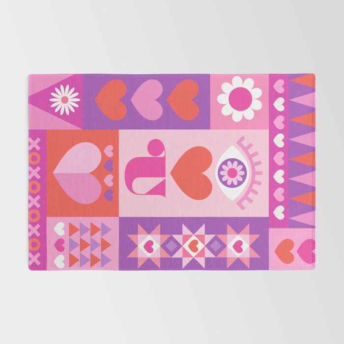 I Love You Checkerboard - Pink Red & Purple Rug Gallery Image 2