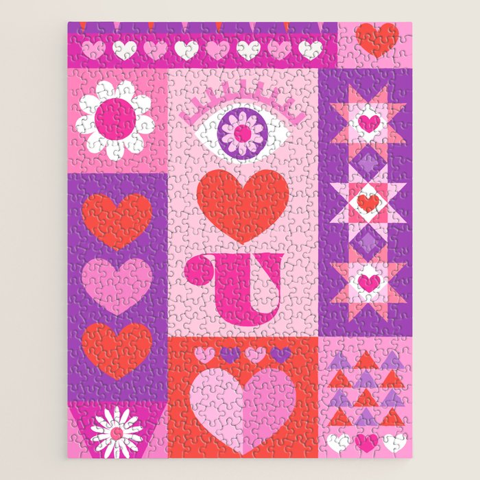 I Love You Checkerboard - Pink Red & Purple Jigsaw Puzzle Gallery Image 1