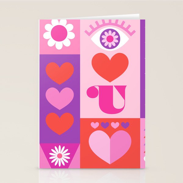 I Love You Checkerboard - Pink Red & Purple Stationery Card Gallery Image 2