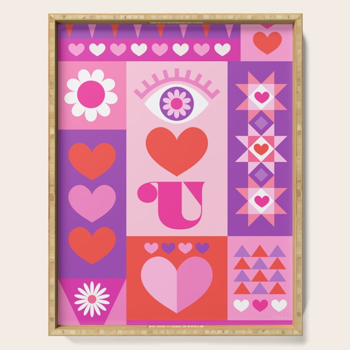 I Love You Checkerboard - Pink Red & Purple Serving Tray Gallery Image 1