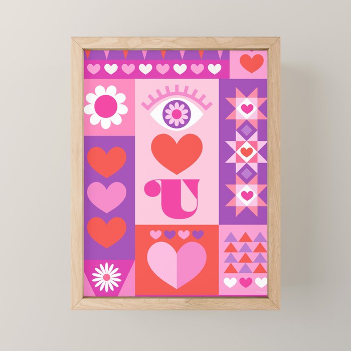 I Love You Checkerboard - Pink Red & Purple Mini Art Print Gallery Image 1