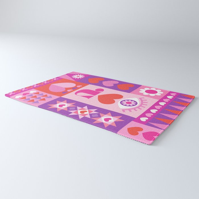I Love You Checkerboard - Pink Red & Purple Rug Gallery Image 3