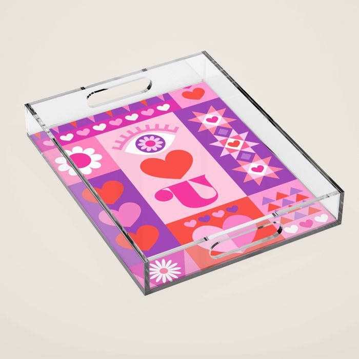 I Love You Checkerboard - Pink Red & Purple Acrylic Tray Gallery Image 1
