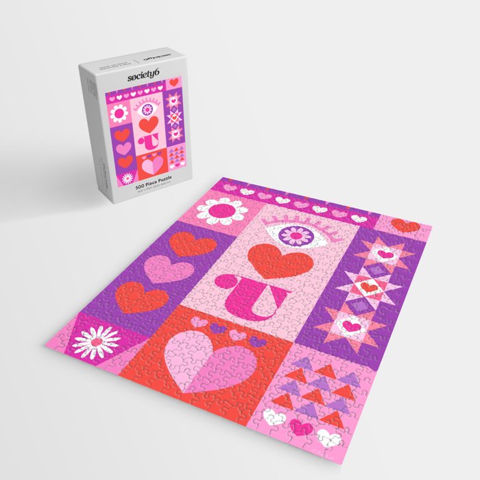 I Love You Checkerboard - Pink Red & Purple Jigsaw Puzzle Gallery Image 2
