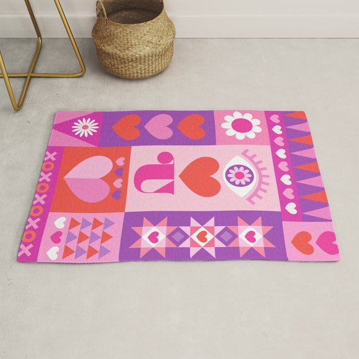 I Love You Checkerboard - Pink Red & Purple Rug Gallery Image 1