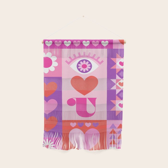 I Love You Checkerboard - Pink Red & Purple Wall Hanging Gallery Image 1