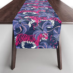 Tigers in a tiger lily garden // textured navy blue background fuchsia pink wild animals very peri flowers Table Runner Gallery Image 1