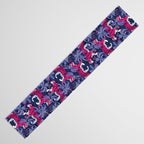 Tigers in a tiger lily garden // textured navy blue background fuchsia pink wild animals very peri flowers Table Runner Gallery Image 3