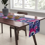Tigers in a tiger lily garden // textured navy blue background fuchsia pink wild animals very peri flowers Table Runner Gallery Image 2