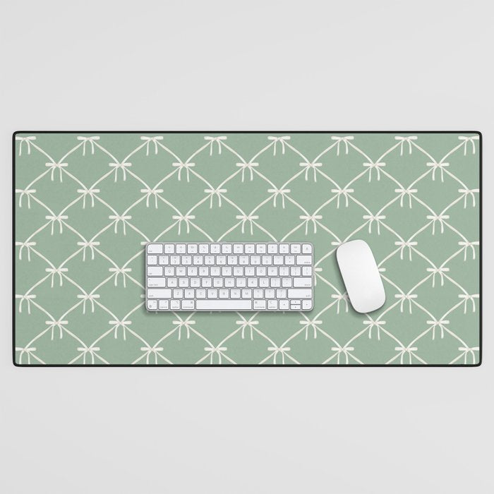 Bows & Ribbons Pattern XXVII Sage Green Desk Mat Gallery Image 1