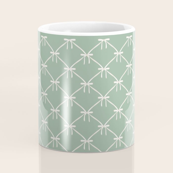 Bows & Ribbons Pattern XXVII Sage Green Coffee Mug Gallery Image 4