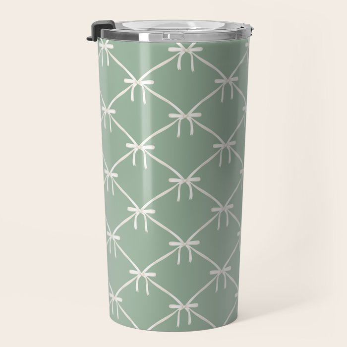 Bows & Ribbons Pattern XXVII Sage Green Travel Mug Gallery Image 3