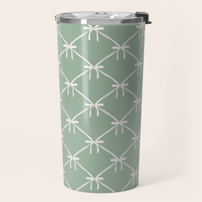Bows & Ribbons Pattern XXVII Sage Green Travel Mug Gallery Image 2