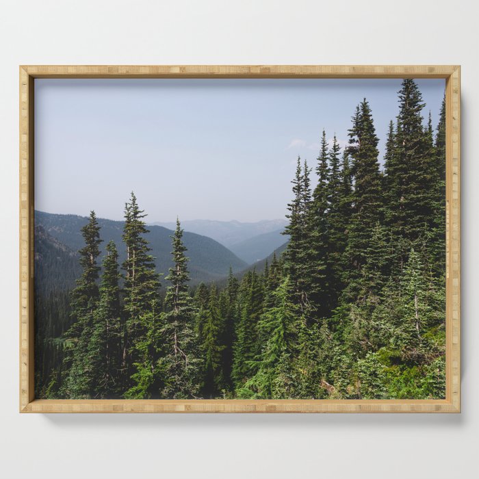 Mount Rainier Summer Adventure VII - Pacific Northwest Mountain Landscape Serving Tray Gallery Image 1