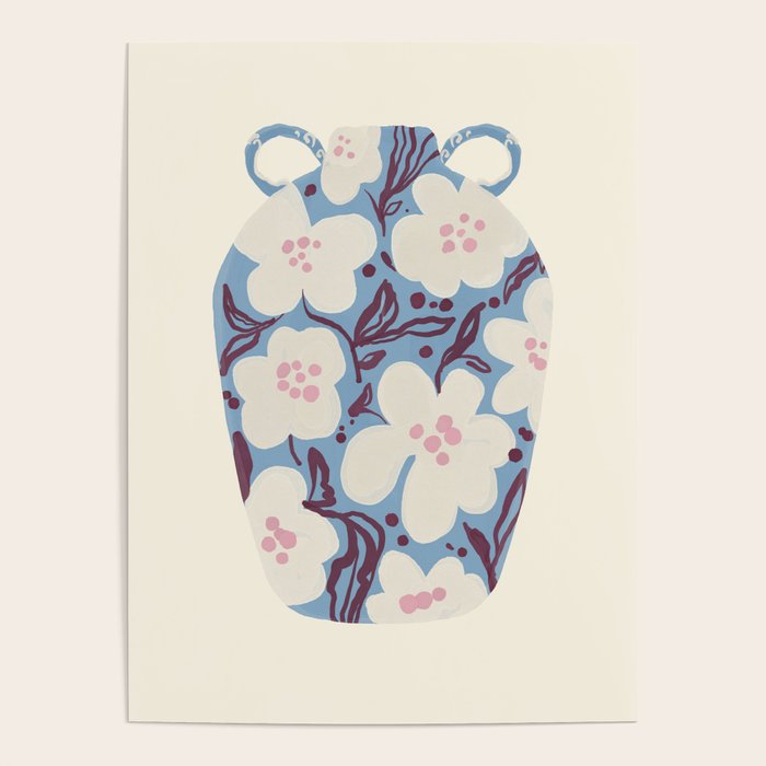 Blue Floral Folk Vase Poster Gallery Image 4