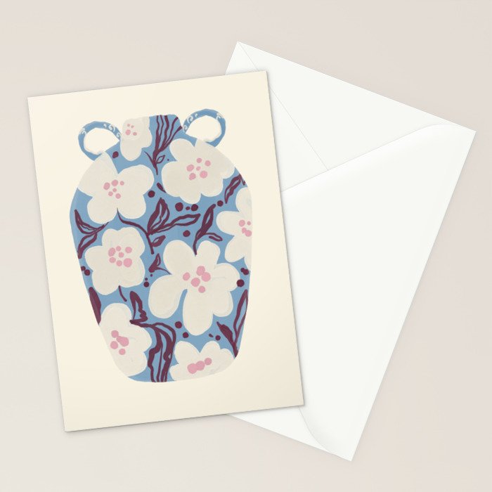 Blue Floral Folk Vase Stationery Card Gallery Image 2