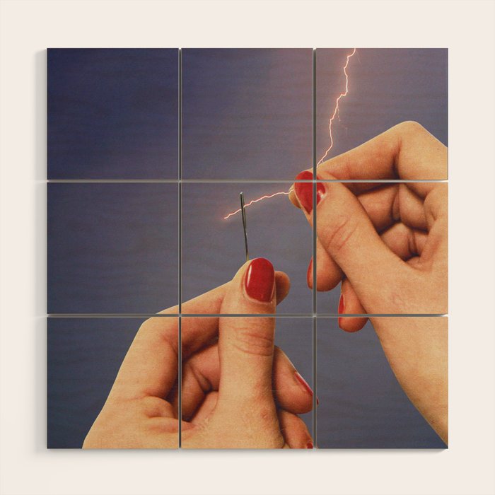 Elysian thread - Sewing hands/thunder & lighting Wood Wall Art Gallery Image 1