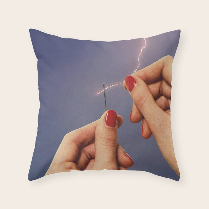Elysian thread - Sewing hands/thunder & lighting Throw Pillow Gallery Image 1