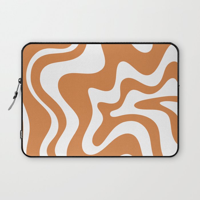 Liquid Swirl Retro Modern Abstract Pattern in Orange Ochre and White Laptop Sleeve Gallery Image 1