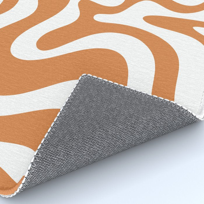 Liquid Swirl Retro Modern Abstract Pattern in Orange Ochre and White Rug Gallery Image 4