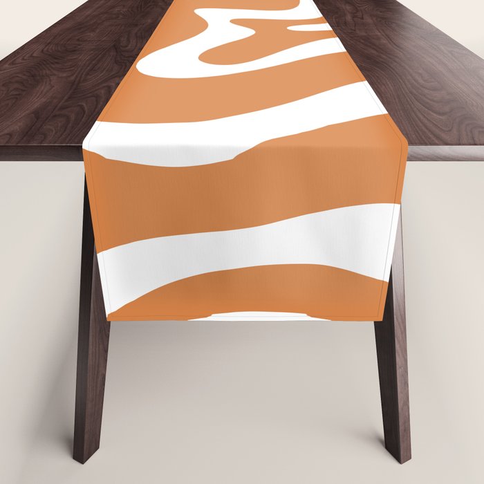 Liquid Swirl Retro Modern Abstract Pattern in Orange Ochre and White Table Runner Gallery Image 1