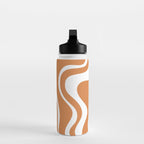 Liquid Swirl Retro Modern Abstract Pattern in Orange Ochre and White Water Bottle Gallery Image 3