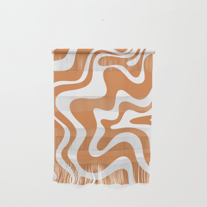 Liquid Swirl Retro Modern Abstract Pattern in Orange Ochre and White Wall Hanging Gallery Image 1