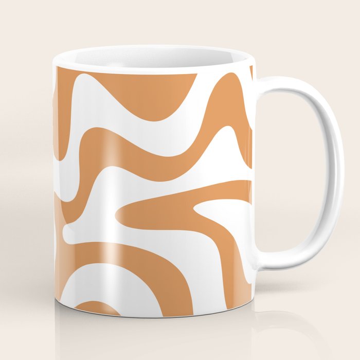 Liquid Swirl Retro Modern Abstract Pattern in Orange Ochre and White Coffee Mug Gallery Image 1