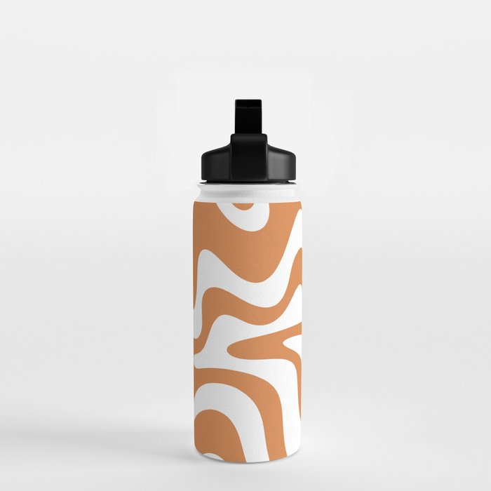 Liquid Swirl Retro Modern Abstract Pattern in Orange Ochre and White Water Bottle Gallery Image 2