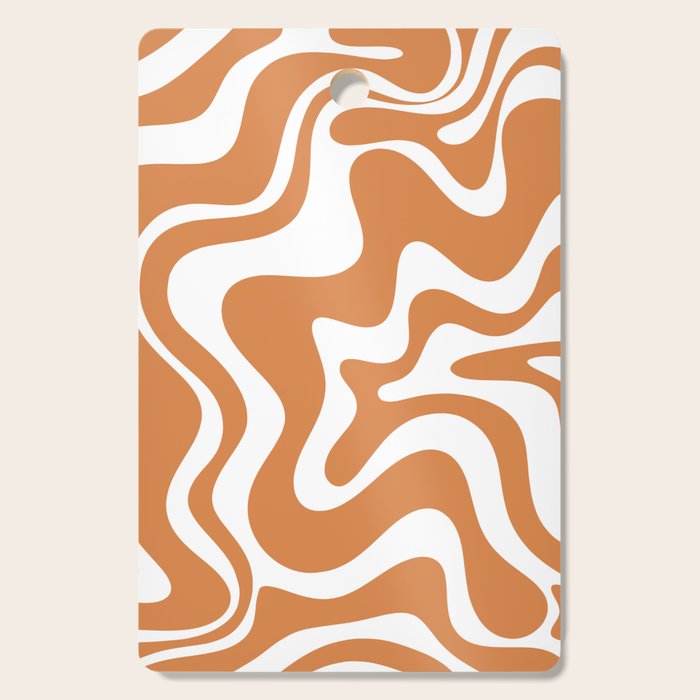Liquid Swirl Retro Modern Abstract Pattern in Orange Ochre and White Cutting Board Gallery Image 1