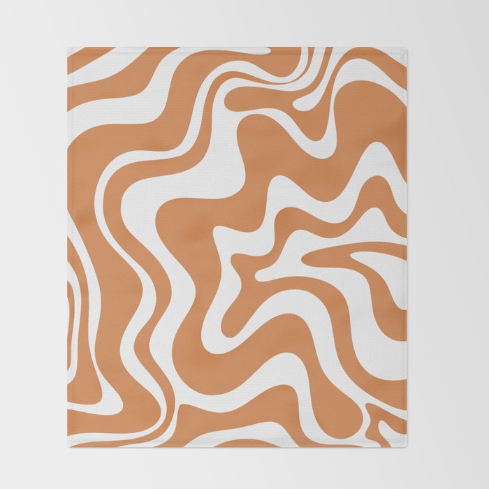 Liquid Swirl Retro Modern Abstract Pattern in Orange Ochre and White Throw Blanket Gallery Image 2