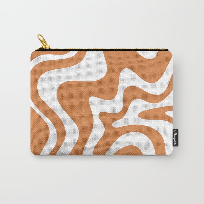 Liquid Swirl Retro Modern Abstract Pattern in Orange Ochre and White Carry All Pouch Gallery Image 1