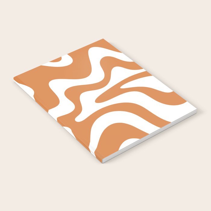 Liquid Swirl Retro Modern Abstract Pattern in Orange Ochre and White Notebook Gallery Image 2