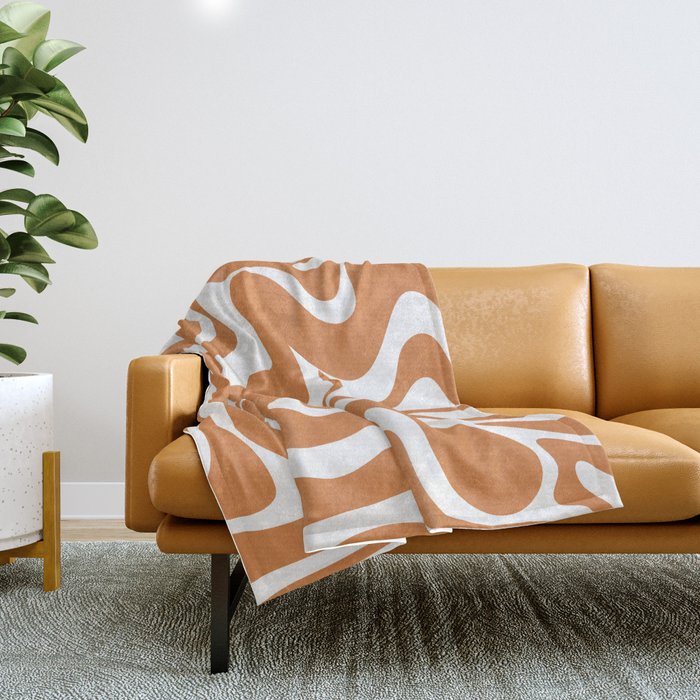 Liquid Swirl Retro Modern Abstract Pattern in Orange Ochre and White Throw Blanket Gallery Image 1