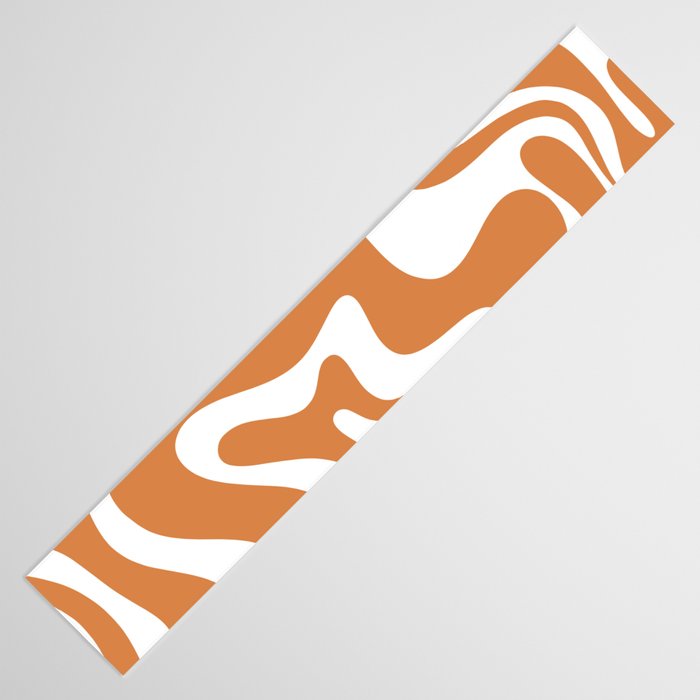 Liquid Swirl Retro Modern Abstract Pattern in Orange Ochre and White Table Runner Gallery Image 3