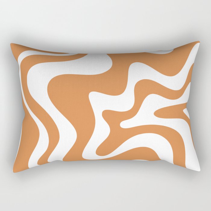 Liquid Swirl Retro Modern Abstract Pattern in Orange Ochre and White Rectangular Pillow Gallery Image 2